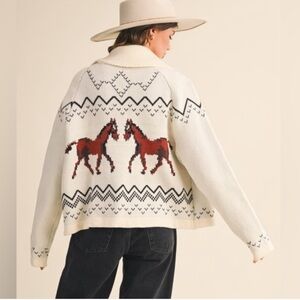 Women's Cream Horse Pattern Sweater